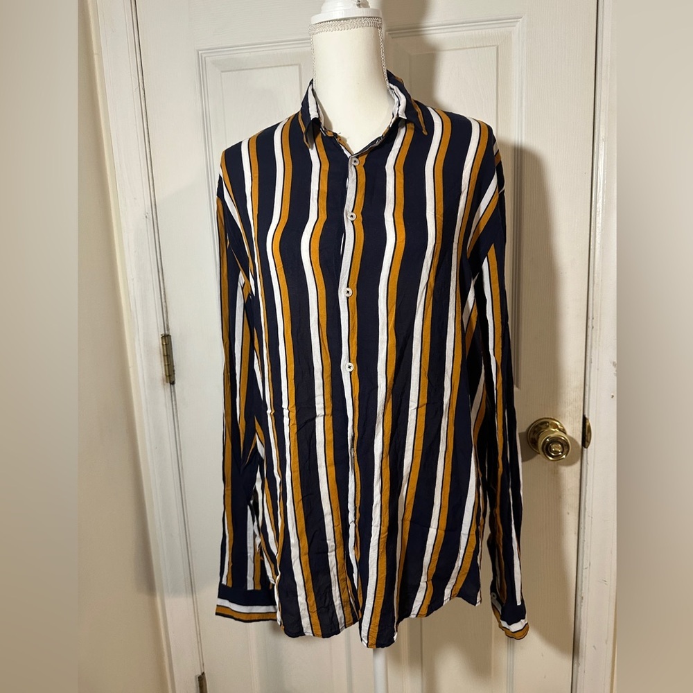 Men’s or women’s Zara striped top. Blue, mustard and white.